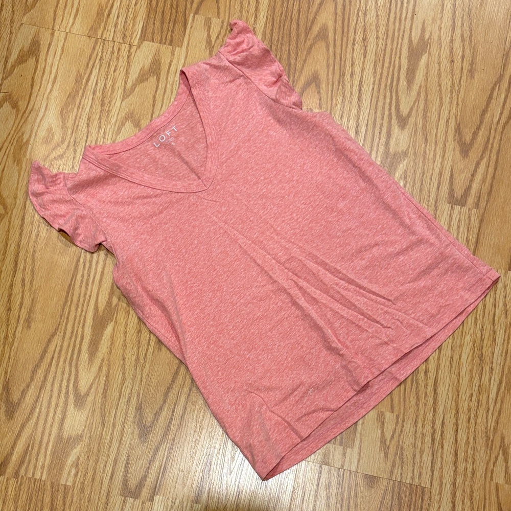 LOFT Coral Short Sleeve Ruffle Top